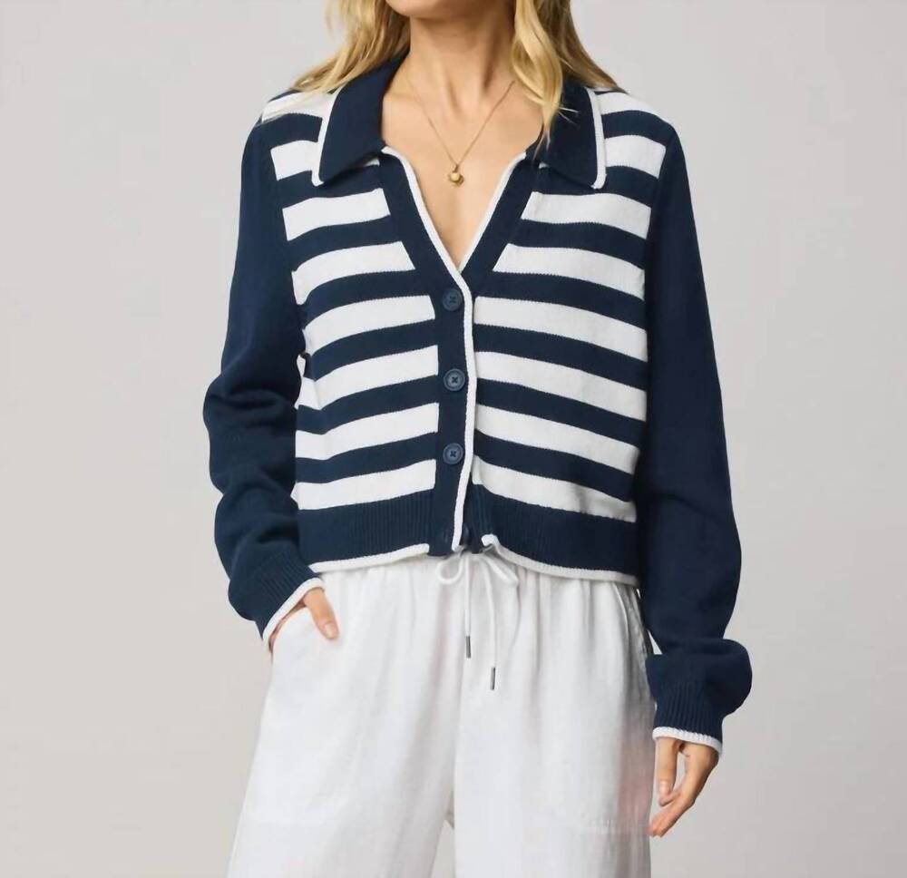 NEW SPLENDID nicolette striped polo cardigan in navy/white